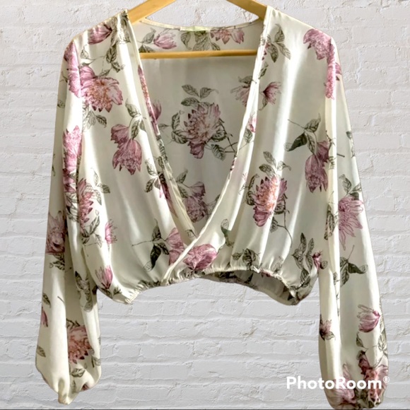 Olive Tree Tops - Floral Print Wrap Crop Top